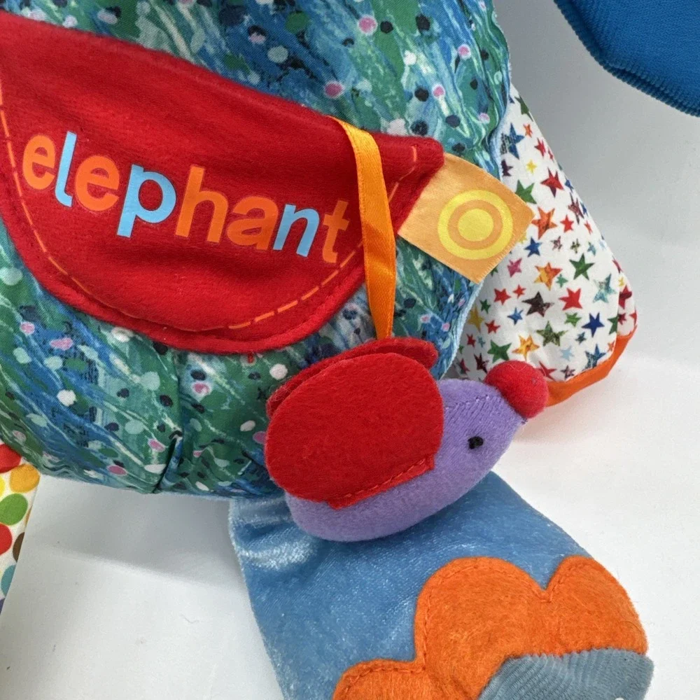 Eric Carle Blue Elephant Activity Plush Button Zip Mirror Teether Chime Toy